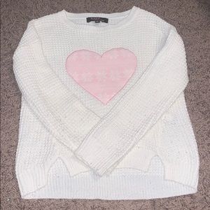 cream sweater with baby pink heart detail